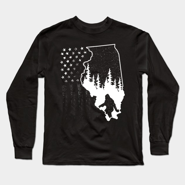 Illinois Bigfoot American Flag Long Sleeve T-Shirt by Tesszero